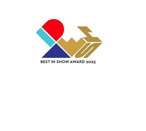 Logo for Best in Show Award 2025 with colorful geometric shapes on a white background