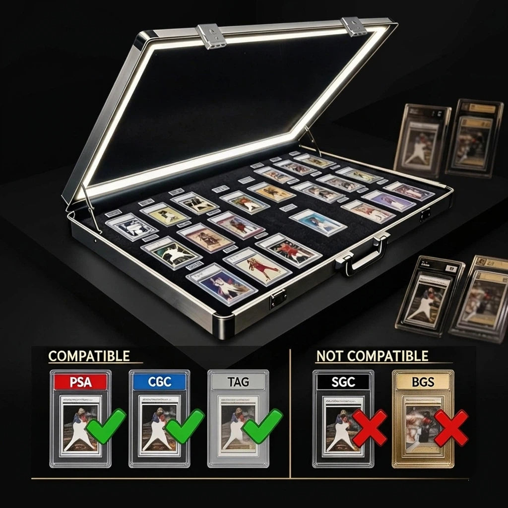 Kaapai® LED Trading Card Display Case – Premium Aluminum Lockable Showcase with UV Protection 34” x 22”