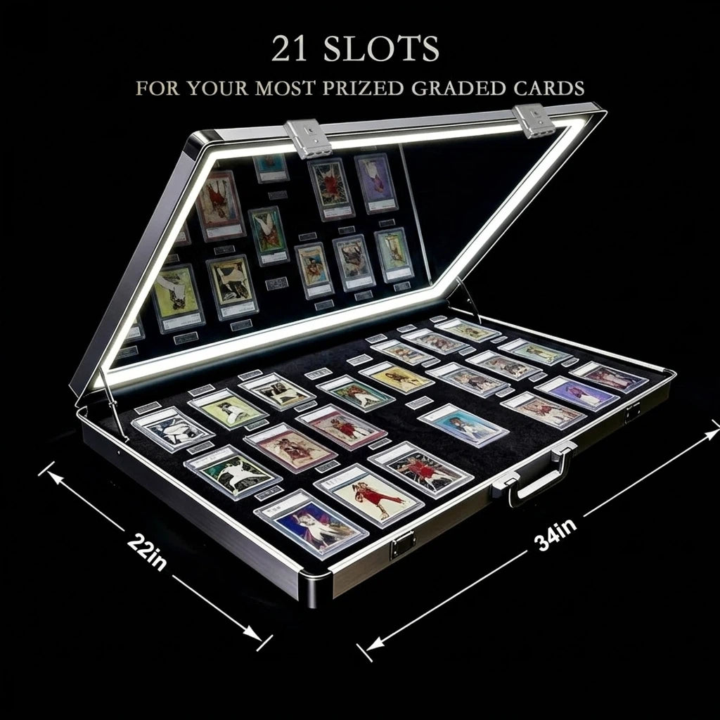 Kaapai® LED Trading Card Display Case – Premium Aluminum Lockable Showcase with UV Protection 34” x 22”