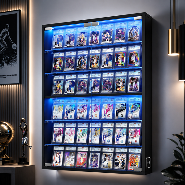 KAAPAI 6-Tier Wall Trading Card Display Case with Glass Doors- Black