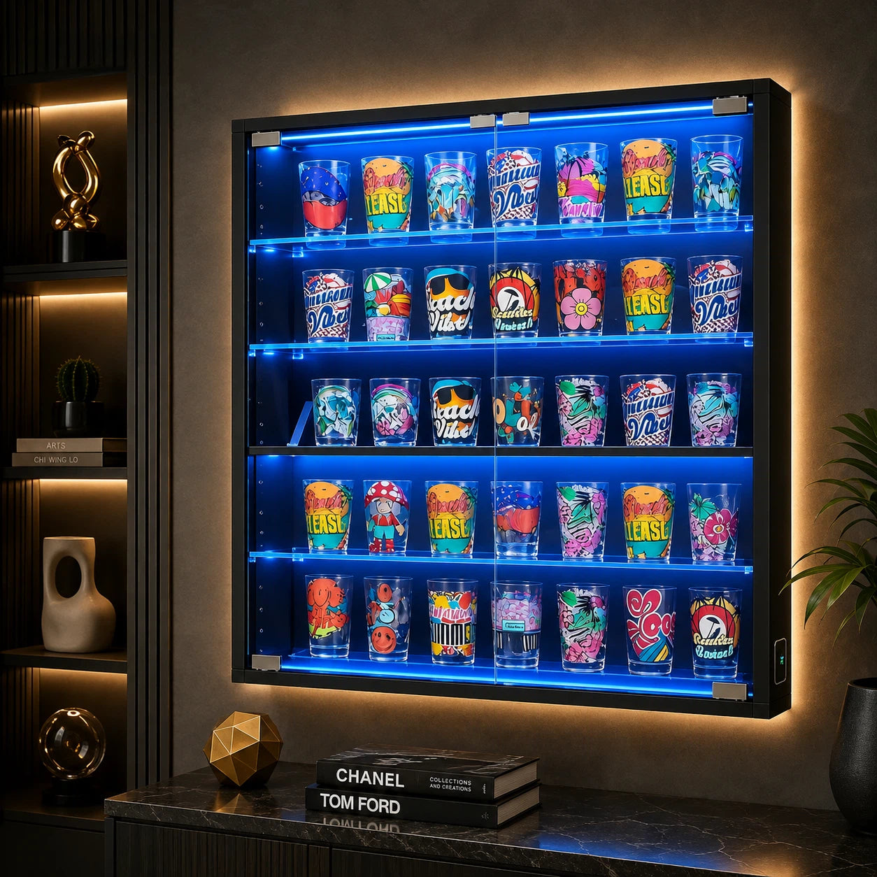 KAAPAI 6-Tier Wall Trading Card Display Case with Glass Doors- Black