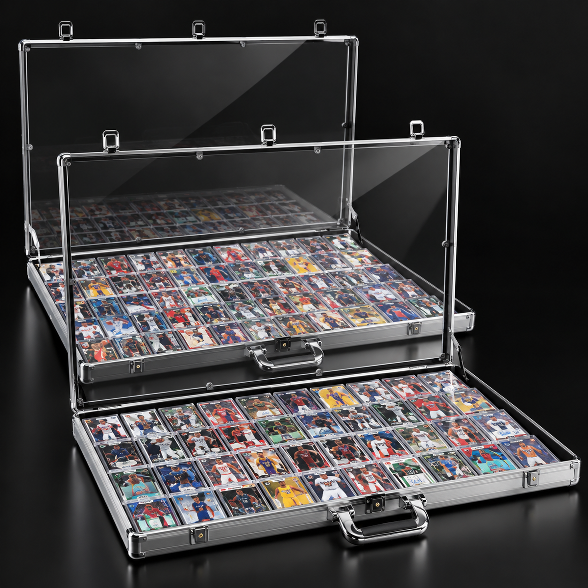 Card Display Case for Trade Shows, 34" x 22" Aluminum Triple-Lock Tabletop Showcase for Trading Cards, Sports Cards, Graded Slabs, Jewelry and Collectibles, Portable Acrylic Display Case