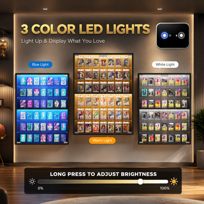 A promotional graphic for a wall-mounted 3-color LED light display system. The top text reads '3 COLOR LED LIGHTS' with 'Light Up & Display What You Love' below.