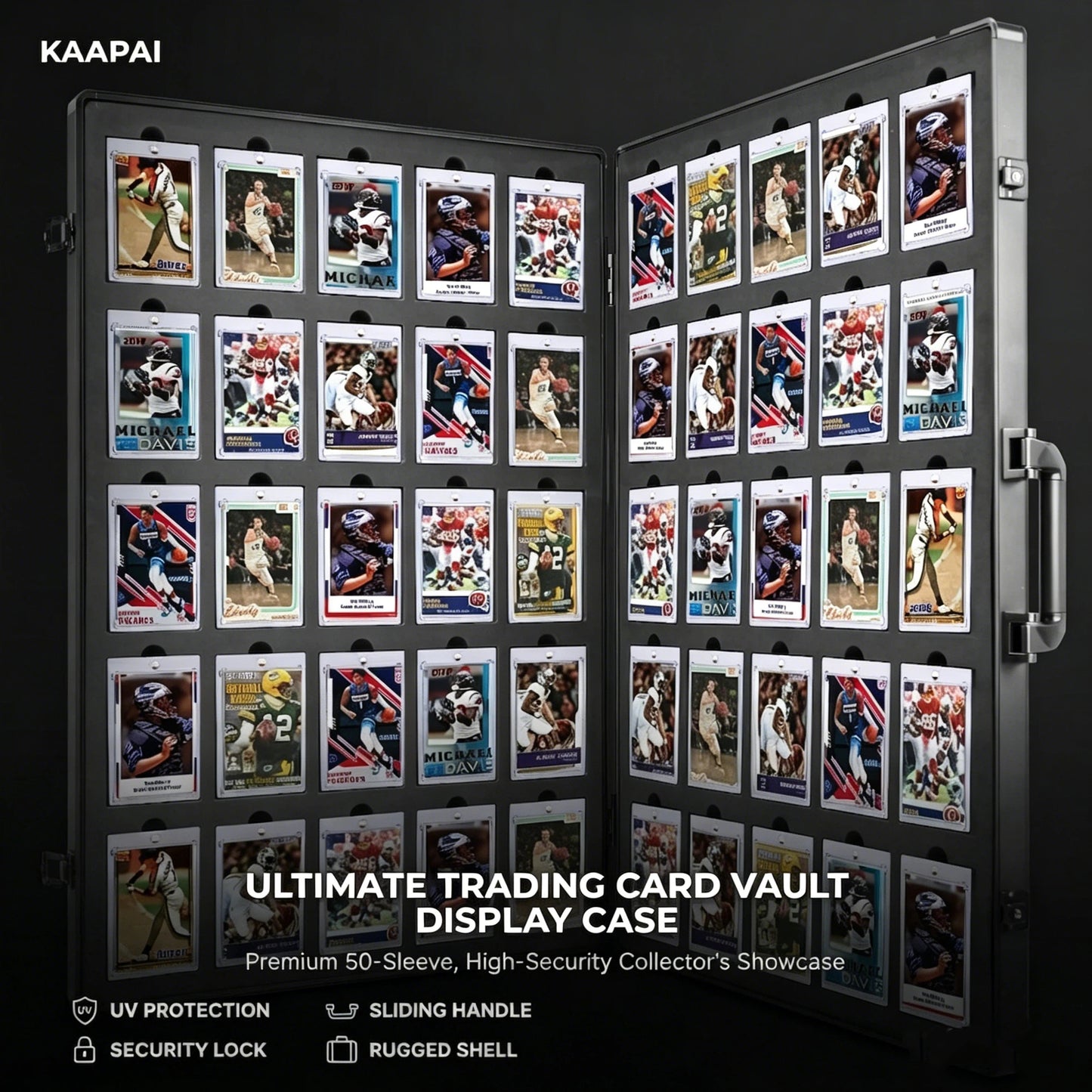 Kaapai® Aluminum Card Vault – 50 Slot Display Case for 500 Trading Cards