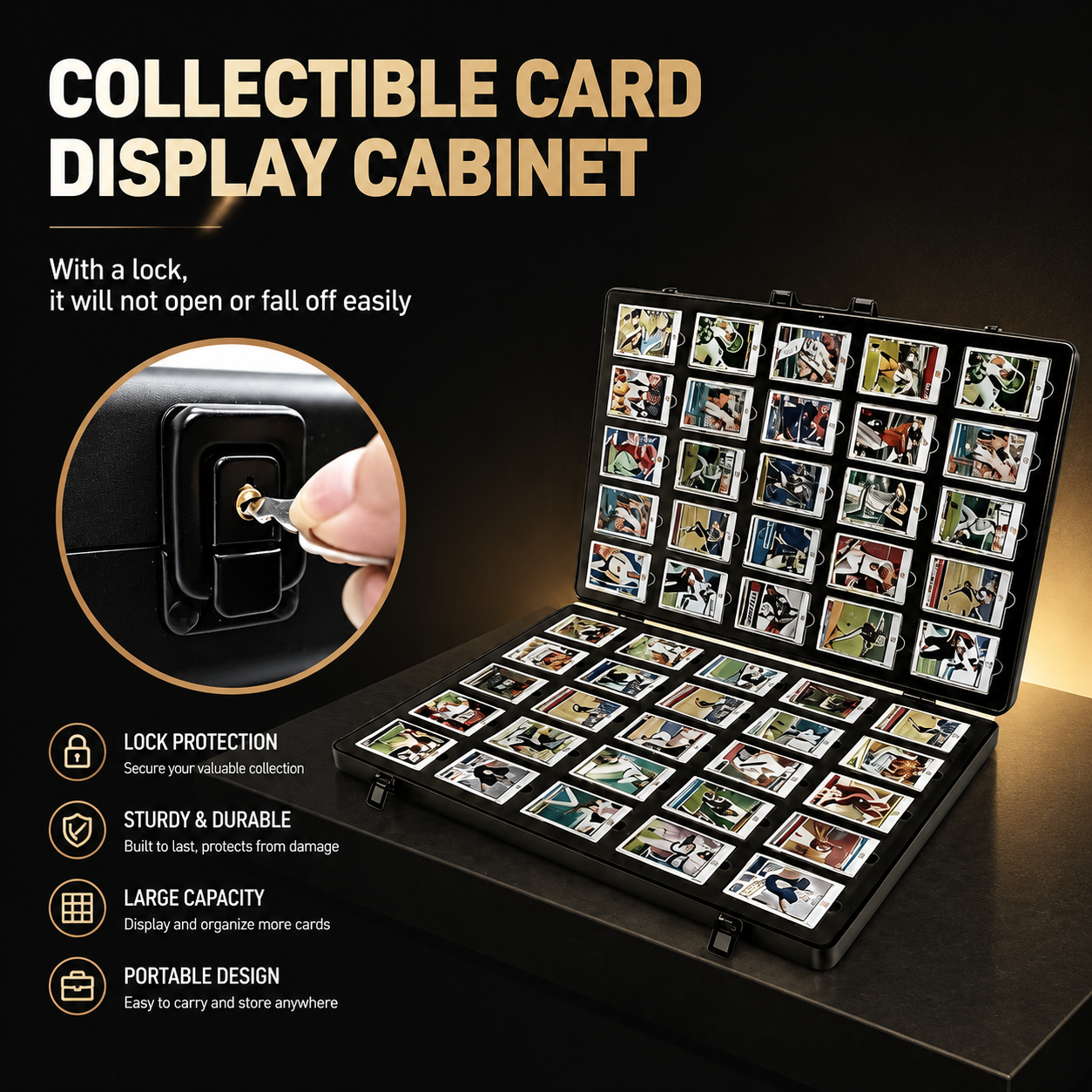 KAAPAI Aluminum Card Vault – 50 Slot Display Case for 500 Trading Cards