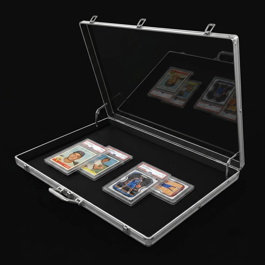 card cases to display wide cards Kaapai 34 x 22 LED Case with Lock & Carry Bag for TCG & Sports Each tier is 20 inches wide QTYORD Card Display Case, Aluminum