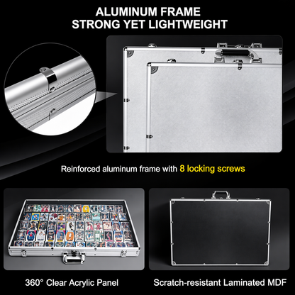 Aluminum frame with clear acrylic panel and MDF backing, featuring text on strength and features.