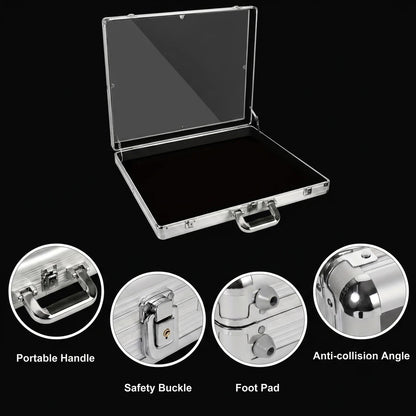 Metal briefcase with features highlighted on a black background