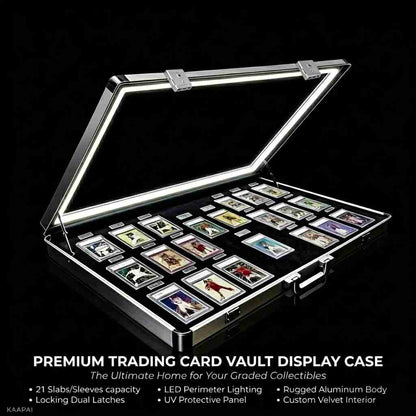 Kaapai® LED Trading Card Display Case – Premium Aluminum Lockable Showcase with UV Protection 34” x 22”