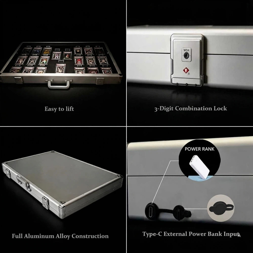 Kaapai® LED Trading Card Display Case – Premium Aluminum Lockable Showcase with UV Protection 34” x 22”