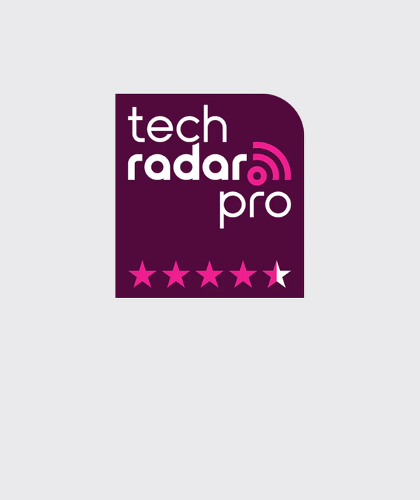 Tech Radar Pro logo with five pink stars on a white background